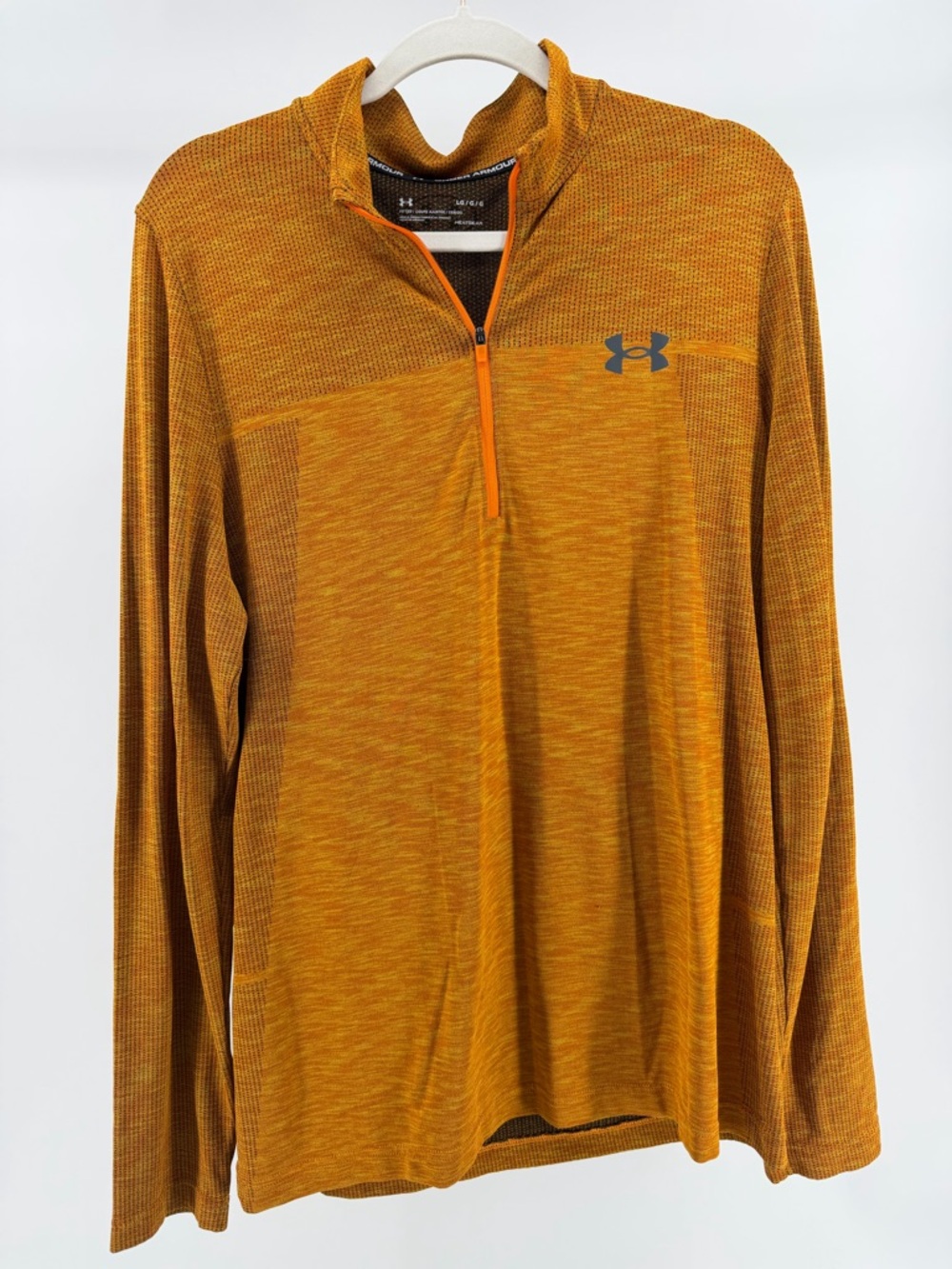 Under Armour Heat Gear Fitted Quarter Zip Athletic Top in Orange, Men's Large